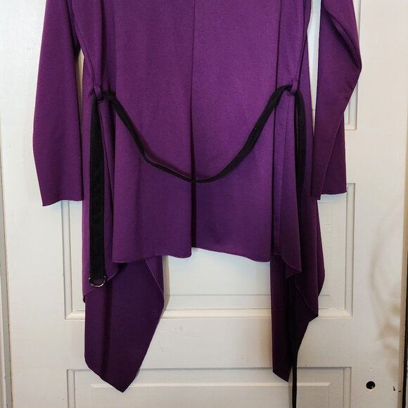 Queen Collection Women's Small Open Draped Cardigan Purple Belted Flowy Comfy - Picture 7 of 8